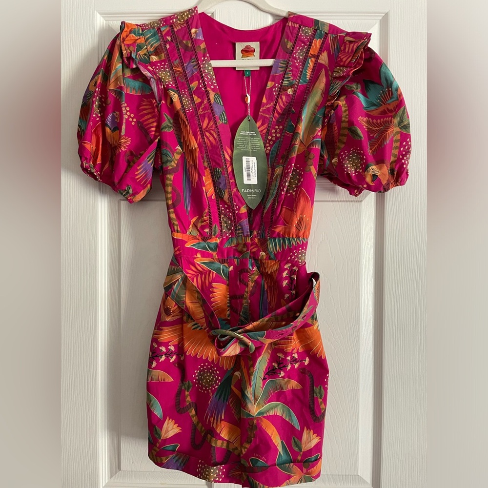 NWT Farm Rio Pink Short Sleeve Romper, Size Large